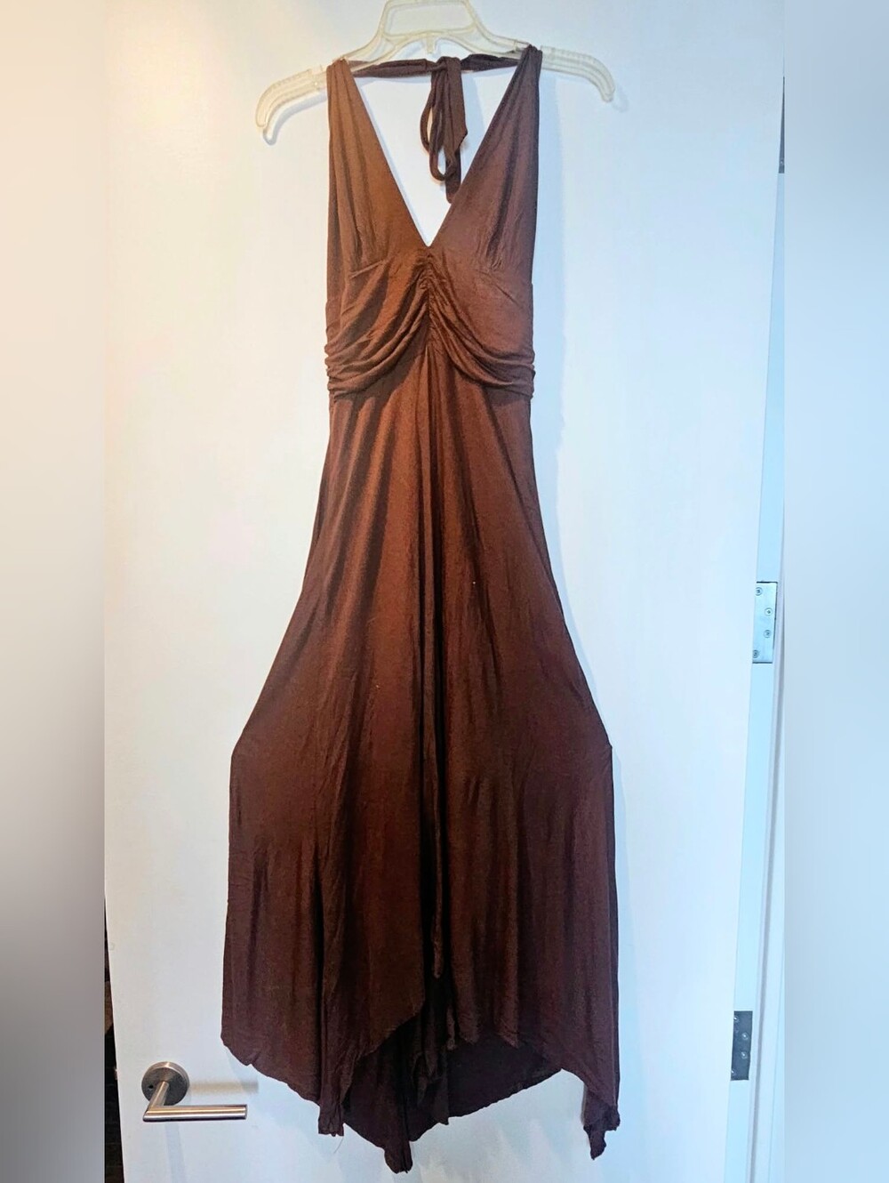 C'est Moi Brown Halter V-Neck Dress